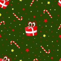 Seamless pattern with red christmas gifts on green background. vector