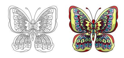 establecer mariposa. página para colorear en estilo zentangle vector