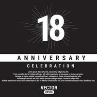 Plantilla de celebración de aniversario de 18 años sobre fondo negro. ilustración vectorial eps10. vector