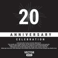 Plantilla de celebración de aniversario de 20 años sobre fondo negro. ilustración vectorial eps10. vector
