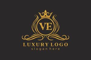 Initial VE Letter Royal Luxury Logo template in vector art for Restaurant, Royalty, Boutique, Cafe, Hotel, Heraldic, Jewelry, Fashion and other vector illustration.