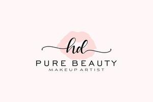 Initial HD Watercolor Lips Premade Logo Design, Logo for Makeup Artist Business Branding, Blush Beauty Boutique Logo Design, Calligraphy Logo with creative template. vector