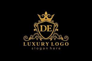 Initial DE Letter Royal Luxury Logo template in vector art for Restaurant, Royalty, Boutique, Cafe, Hotel, Heraldic, Jewelry, Fashion and other vector illustration.