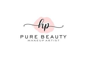 diseño de logotipo prefabricado inicial de labios de acuarela hp, logotipo para marca comercial de artista de maquillaje, diseño de logotipo de boutique de belleza rubor, logotipo de caligrafía con plantilla creativa. vector