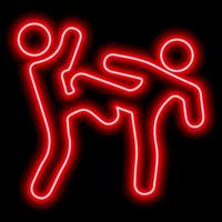 Red neon outline, two people engaged in freestyle wrestling. Athletes, fight. Illustration vector