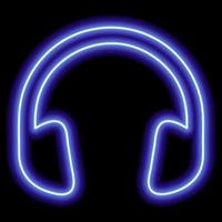 Blue headphones. Neon outline on a black background. One object. Listen to music, play vector