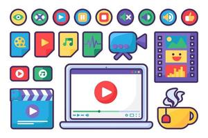 Media Player Icons and Buttons Set Flat Design vector