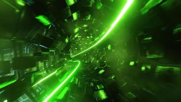 vuelo en túnel de ciencia ficción verde abstracto. Animación en bucle infinito. video