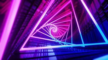 Flying through a triangular tunnel with neon lights. Infinitely looped animation. video