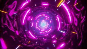 voando através de um túnel de fantasia com luz de néon vermelha fluindo. animação infinitamente em loop. video