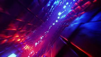 Flying through a futuristic tunnel with neon lights. Loop animat video