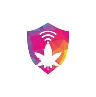 diseño del logotipo del vector wifi de cannabis. cáñamo y símbolo o icono de señal.