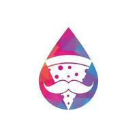 Pizza mustache drop shape concept logo design template. Mr Pizza logo design concept vector icon.