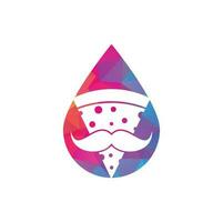 Pizza mustache drop shape concept logo design template. Mr Pizza logo design concept vector icon.