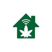 Cannabis wifi home shape vector logo design. Hemp and signal symbol or icon.