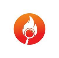 vector de diseño de plantilla de logotipo de búsqueda de incendios. encuentre la plantilla de diseño del logotipo de fuego. icono de fuego y lupa