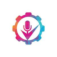 verifique la plantilla de diseño del logotipo del vector de engranajes de podcast. elemento de diseño de logotipo de icono de comprobación de podcast