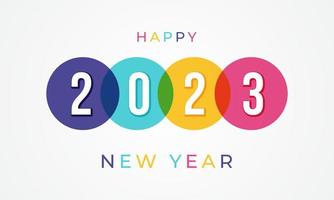 Happy new year 2023 with multi color circle illustration on isolated background vector