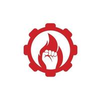 vector de logotipo de concepto de forma de engranaje de puño de fuego. símbolo de puño de llama de protesta de revolución. elemento de diseño de plantilla de logotipo de icono web.