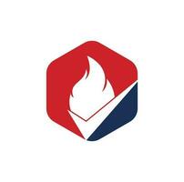 Fire check vector logo design template. Fire and checkmark icon design.