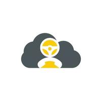 Drive call cloud shape concept vector logo design. Steering wheel and phone symbol or icon