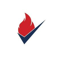 Fire check vector logo design template. Fire and checkmark icon design.