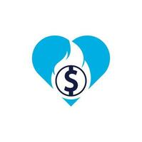 Fire Money heart shape concept logo design template. Money Fire Logo Template. vector