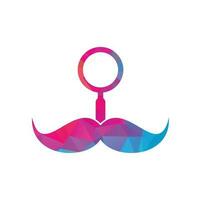 Search mustache logo design template. Moustache and loupe for a detective spy logo design. vector