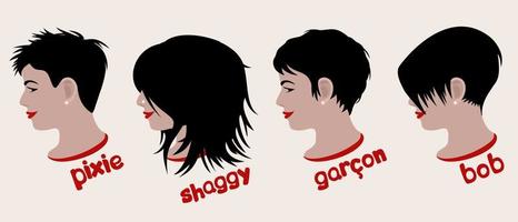 Woman's various hairstyles. Vector collection isolated on light background.