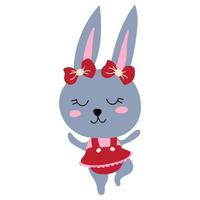 Cute hand drawn bunny with magic wand. White background, isolate. vector illustration.