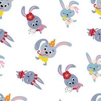 Seamless pattern with cute rabbits. Hand drawn style. Design for fabric, textile, wallpaper, packaging. vector