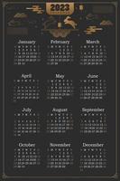 Calendar template for 2023. horisontal design with black rabbit for the year of rabbit 2023. Editable illustration page template A4, A3, set of 12 months with cover. Vector. Week starts on Monday. vector