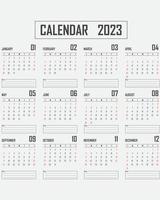 plantilla de calendario mensual para el año 2023. semana comienza el domingo. calendario de pared de estilo minimalista. vector