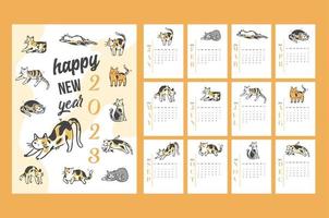 Cute calendar 2023 with pet for children.Can be used for printable graphic vector