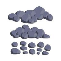 Set of stones. Pile of cobblestones. Gray geological minerals. Heavy wall construction material. Large blocks vector