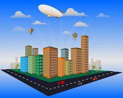 large city with high-rise buildings and air balloons vector