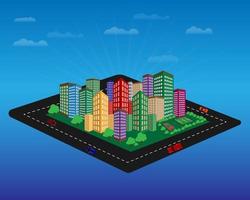 city with high-rise houses sports grounds expensive and cars vector