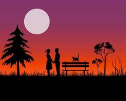 couple in love in the evening outdoors under the moon vector