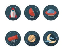 Set of different icons for cosmos on white background vector