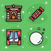 Chirstmas winter snow candy fireplace window vector