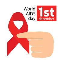 Banner for post for World AIDS day, 1 December. European hand holding red ribbon. Vector illustration.