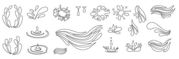 Set of water in doodle style. Wave and drop of water. Hand draw outline vector illustration.