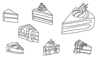 Set of hand draw doodle piece of cakes outline. Vector illustration