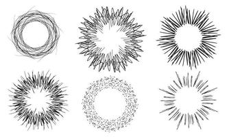 conjunto de círculo abstracto o redondo, ilustración de vector de contorno de dibujo a mano