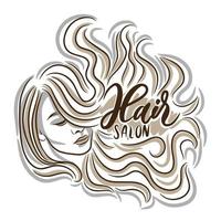 Curly, long hair, beautiful girl, hair salon, handwritten inscription for a beauty salon vector
