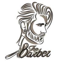 The Barber, handwritten quotes, barbershop cover, beard and mustache vector