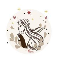 Cartoon girl, Pisces, Zodiac sign, decoration, doodle vector