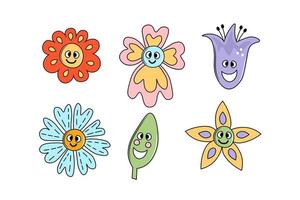 Funny flower characters set vector