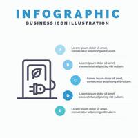 icono de línea de vehículo de estaciones eléctricas de carga de automóviles con fondo de infografía de presentación de 5 pasos vector