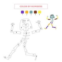 Color cute skeleton by numbers. Game for kids. vector